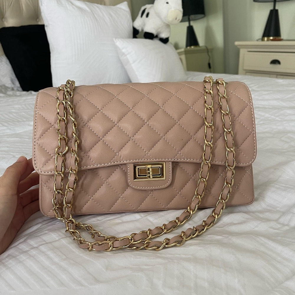Baby Pink Leather Purse with Gold Hardware